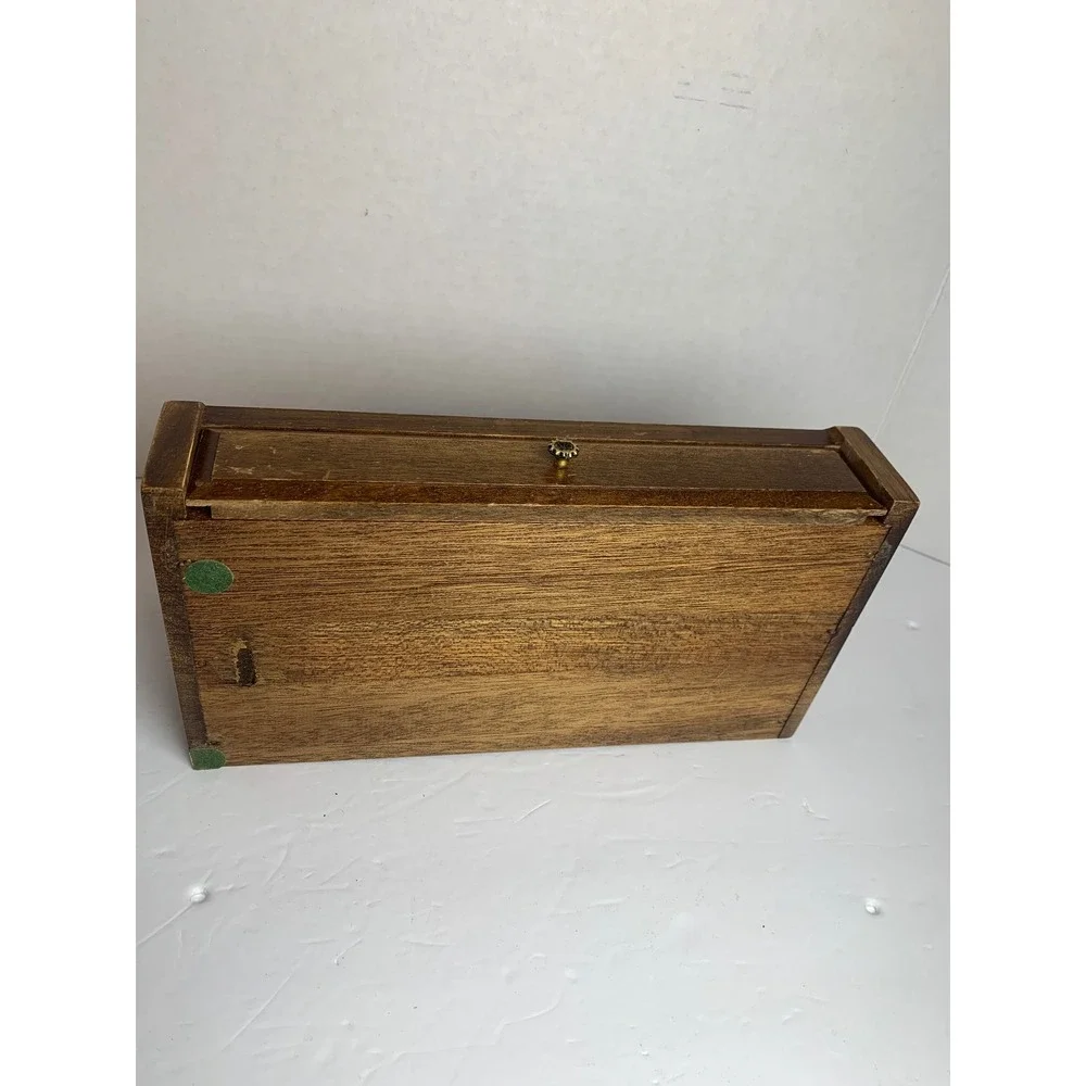 Vintage Wood Desk Organizer Valet Tray Red Felt Lined‎ Jewelry Drawer Brown